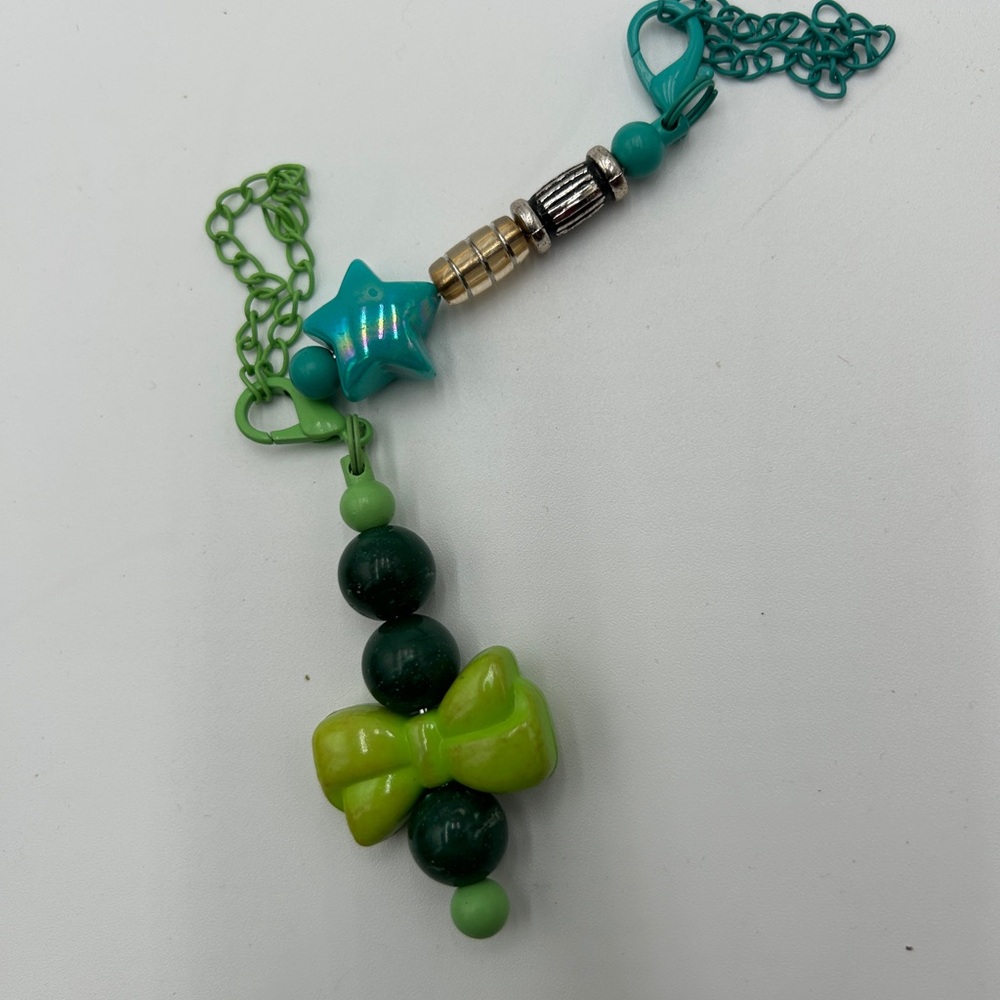 Vibrant Green and Blue Beaded Accessory Chain keychain, or zipper pulls